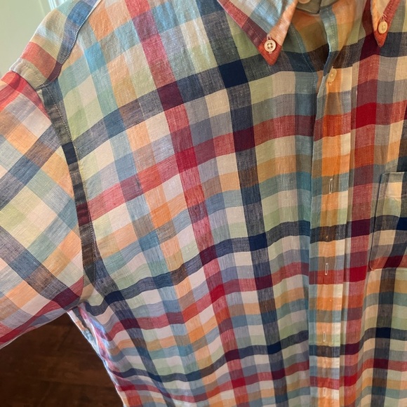 Brooks Brothers 100% Linen Multicolored Check Button Down Men's Shirt Excellent - Picture 5 of 14